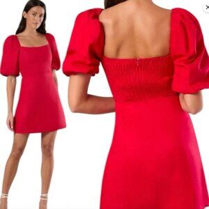 Rachel Parcell Red Puff Sleeve Linen Mini Dress Size S NWOT